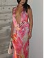 cheap Floral Dress-Women&#039;s Dress Set Sheath Dress Halter Dress Beach Graphic Ruched Print Maxi Dress Sleeveless U Neck Vacation Date Red Brown Green Summer Regular Fit