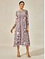 voordelige Feestjurken-Dames Theelengte Cocktail jurk Jurk Set Bruiloft gast jurk A lijn jurk Elegant Formeel Bruiloft Feest Normale pasvorm Bloemig Lange mouw Strakke ronde hals Grijs roze Zomer Lente Herfst