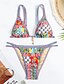 baratos Conjuntos de Bikini-Mulheres Roupa de Banho Biquíni 2 partes roupa de banho Frente Única Tropical Roupa de Praia Flor Decote V Sem Manga Fatos de banho