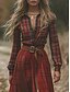 ieftine Rochii Boho-Pentru femei Rochie Lunga Rochie Maxi Rochie în carouri Rochie casual Rochie leagăn Rochie de vară Epocă Vacanță Zilnic Concediu Fit regulat Plisat Manșon Lung În V Roșu Vin Vară
