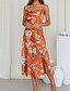 billige Print blomstrede kjoler-Dame Midikjole Blomster kjole Boho-kjole Print kjole Mode Klassisk udendørs Ferierejse Ferie Regulær Blomst Uden ærmer Spaghettistropper Lyserød Navyblå Orange Sommer