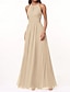 baratos Vestidos para Madrinhas-Vestido de Dama de Honra A-Line Decote Halter Sem Mangas Elegante Comprimento do Chão Chiffon com Plissado  Franzido