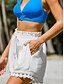 baratos Shorts jeans-Mulheres chinês Calção Roupa de rua Estilo Étnico Básico Curto Cintura Alta Tecido Bolsos Cintura elástica Confortável Macio Micro-Elástica Ao ar livre Férias Rua Preto Branco Rosa Azul Verão Normal