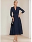 economico Lunghezza del pavimento-Abito Blazer A-Line Abito della Madre della Sposa Abito Tuxedo Crepe Stretch Elegante Semplice Collo a Revers Lunghezza Tè Manica 3/4 con Colore Solido