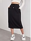 abordables Jupes unies-Jupe femme Couleur unie Mode Décontractée Maxi Jupe taille haute Uni Poche Élastique Street Daily Noir Gris Été Polyester
