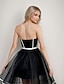 billige Hjemkomstkjoler-Ballkjole A-Line Hjemkomst Kjoler Elegant Kjole Crinoline Kjole Formell Korsett Kjole Bryllup Kort  Mini Uten Ermer Uten Skulder Konverterbar Satin med Folder