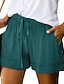 baratos Bermudas-Mulheres Calças inspiradas em linho Calção Calças Moda Roupa de rua Curto Natural Tecido Bolsos Design de cordão elástico Confortável Exterior Ao ar livre Rua clarete Azul Verde Depressão Azul marinho