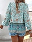 cheap Boho Tops-Women&#039;s Shirt Boho Shirt Summer Tops Flower Daily Stylish Casual Long Sleeve V Neck Regular Tops Work Daily Holiday Print Pink Navy Blue Blue Spring Fall