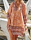 abordables Robes Bohémiennes-Femmes Mini Robe Robe Fleurie Robe bohème Robe Imprimée Classique Moderne Extérieur Vacances Fête Coupe régulière Fleur manche longue Col en V Jaune Rose Claire bleu marine Bleu Été