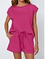 billige Kortsett for kvinner-Dame 2-delt mote streetwear daglig shorts sett kort erme rund hals ensfarget snøring casual daglig svart fuchsia khaki sommer vanlig passform