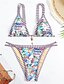 baratos Conjuntos de Bikini-Mulheres Roupa de Banho Biquíni 2 partes roupa de banho Frente Única Tropical Roupa de Praia Flor Decote V Sem Manga Fatos de banho