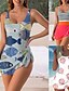 billiga One-piece-baddräkter-Dam Badkläder En bit Monokini Baddräkt Öppen rygg Magkontroll Hög midja Smal Semester Standkläder Grafisk Geometrisk U-hals Ärmlös Baddräkter