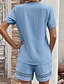 billige Sæt-Dame Aktiv Sæt med bomuldslinned Bluse Shorts sæt Kortærmet V-hals Helfarve Hul Daglig Ferie Sort Gul Lyserød Sommer Regulær