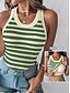 baratos Top de tanque listrado e geométrico-Mulheres Camisola Regata Listrado Diário à moda Casual Sem Manga Gola Redonda Tops regulares Diário Imprimir Preto Branco Azul Verde Verão