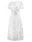 baratos Comprimento do chá-Vestido A-Line de Lantejoulas Mãe da Noiva Vestido Elegante V Neck Comprimento do Chão Renda Manga Curta com Faixa  Cinta Pregas