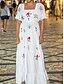 abordables Robes fleuries-Femmes Robe maxi Robe trapèze Occasionnel Extérieur Sortir Coupe régulière Fleuri Plaid Manche Courte Col carré Blanche Jaune Rouge Bleu Roi Été