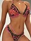 preiswerte Bikini-Sets-Damen Badeanzug Bikini Zweiteilig Bademode Rückenfrei Tropisch Strandbekleidung Blume Neckholder Ärmellos Badeanzüge