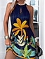 baratos Vestidos de Férias-Mulheres Minivestido Vestido A Line Vestido ombro a ombro Férias Para Noite Normal Gráfico Sem Manga Halter pescoço Azul marinho Preto Azul Laranja Verão Primavera