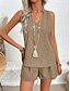 cheap Women’s Short Sets-Women&#039;s Fashion Daily Basic Shorts Sets Sleeveless V Neck Solid Color Casual Daily Khaki Summer Regular Fit