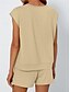 billige Kortsett for kvinner-Dame 2-delt mote streetwear daglig shorts sett kort erme rund hals ensfarget snøring casual daglig svart fuchsia khaki sommer vanlig passform