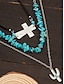 abordables Collier pour femme-Ensemble de colliers de perles turquoise superposées pour femmes - Bijoux bohèmes avec breloques cactus et gouttes, idéal pour les festivals, les concerts country et les tenues décontractées