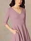 billige Te Lengde-A-Line Mor til Bruden Kjole Bryllupsgjest Elegant Minimalistisk V Utringning Te Lengde Italia Sateng 3/4 Lengde Erme med Drapering
