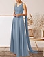 billige Bryllupsgæstekjoler-A-Line Bryllupsgæst Kjoler Elegant Kjole Bryllupsgæst Engagement Gulvlængde Uden Ærmer V-Hals Efterårs Bryllupsgæst Chiffon med Applikationer