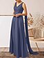 billige Bryllupsgæstekjoler-A-Line Bryllupsgæst Kjoler Elegant Kjole Bryllupsgæst Engagement Gulvlængde Uden Ærmer V-Hals Efterårs Bryllupsgæst Chiffon med Applikationer