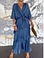 voordelige Eenvoudige jurk-Dames Maxi Jurk A-lijn Jurk Effen Kleur Zomer Jurk Rimpel Jurk Casual Dagelijks Reguliere Pasvorm Grafisch Halve Mouw V-hals Roze Marineblauw Blauw Fuchsia Zomer