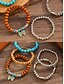 billige Dame armbånd-Boho western perlearmbåndssæt til kvinder – flerlags stretch-stable med turkis, træperler og cowboy støvle, fjer, tyr kranie vedhæng – festival, casual og gave smykker