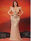 abordables Champán-Vestidos Sirena  Trompeta Talla Grande Vestido Elegante Curvas Formal Boda Longitud de Piso Sin Mangas Cuello en V Con Lentejuelas