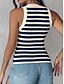 baratos Top de tanque listrado e geométrico-Mulheres Camisola Regata Listrado Diário à moda Casual Sem Manga Gola Redonda Tops regulares Diário Imprimir Preto Branco Azul Verde Verão
