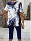 billige Kvinders korte sæt-Dame Mode T-shirt Shorts sæt Kortærmet V-hals Blomstret Grafisk 3D-udskrivning Trykt mønster Afslappet / Hverdag Vin militærgrøn Mørk Marineblå Sommer Regulær