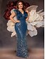 abordables Champán-Vestidos Sirena  Trompeta Talla Grande Vestido Elegante Curvas Formal Boda Longitud de Piso Sin Mangas Cuello en V Con Lentejuelas