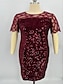 abordables Longueur du thé-Robe Mère de la Mariée Robe Élégante Col Rond Longueur Thé Dentelle Manches Courtes avec Paillettes
