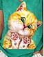 preiswerte Tiere T-Shirt-Kayomi Harai Damen T-Shirt Grafik Tier Katze Tropisch Hawaiianisch Stilvoll Kurzarm V-Ausschnitt Normal Oberteile Alltagsdruck Gelb Blau Grün Sommer Frühling