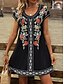 abordables Vestidos florales-Mujer Mini vestido Vestido estilo camiseta Vestido de verano Vacaciones Casual Boho Diario Noche Ajuste regular Floral Graphic Manga Corta Escote en Pico Negro Vino Azul Piscina Marrón Verano