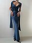 baratos AZUL-Vestido 2 em 1 Vestido Capa Sereia  Trompete Vestido de Gala Elegante Vestido Formal Semi-Formal Casamento Comprimento de Chão Sem Mangas Decote em V Cetim Costas Descobertas com Laço(s) Pregas Fenda