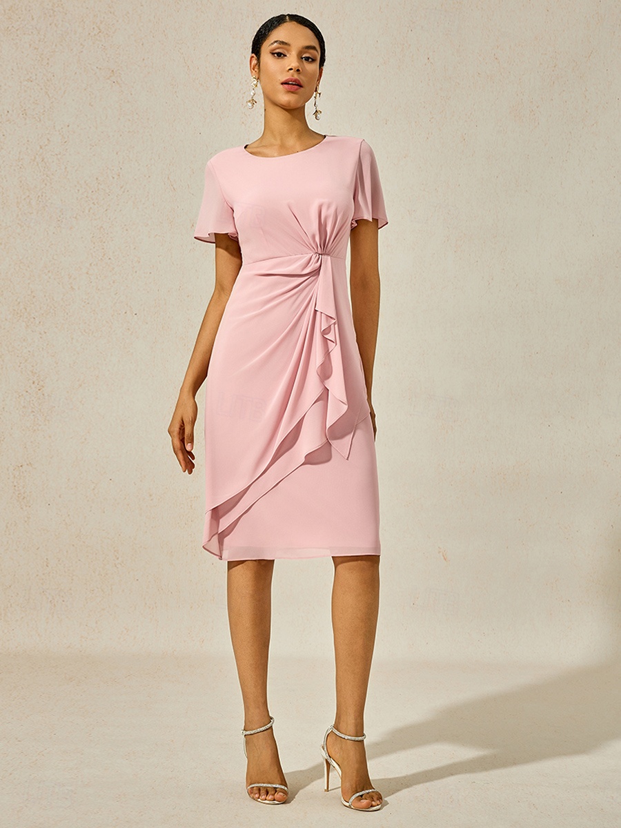 billige Kjoler til nyttårsaften-Dame Knelang kjole Lag-på-lagkjole Elegant Formelt Sommerfugl Bryllupsgjest Cocktailfest Normal عادي Kortermet Crew-hals Dusty Rose Sommer