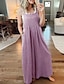 billige Bukser af almindelig bomuldshør-dame normal jumpsuit dungarees streetwear ensfarvet ærmeløs u-hals lomme gade fest normal pasform sort hvid gul sommer