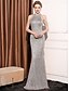 tanie Półformalny / Koktajl-Sukienka na Quinceanera mermaid  trąbka elegancka formalna na wesele długość do podłogi bez rękawów na szyi halter poliester z cekinami