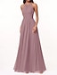 baratos Vestidos para Madrinhas-Vestido de Dama de Honra A-Line Decote Halter Sem Mangas Elegante Comprimento do Chão Chiffon com Plissado  Franzido