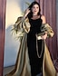 billiga Ballgowns för kvällsbruk-Sheath  kolumn kvällsklänning Elegant klänning formell bröllop golvlängd lång ärm fyrkantig halsringning ficka satin med sjal