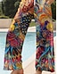 abordables jambe large et taille haute-Femmes Jambe large Chinos Pantalons Amples Vacances ancien Mode Longueur complète Taille haute Fleuri Graphique Paon Impression Doux Respirant Micro-Élastique Formel Extérieur Vacances Bleu œuf de