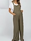 billige Bukser af almindelig bomuldshør-dame normal jumpsuit dungarees streetwear ensfarvet ærmeløs u-hals lomme gade fest normal pasform sort hvid gul sommer