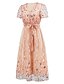 baratos Comprimento do chá-Vestido A-Line de Lantejoulas Mãe da Noiva Vestido Elegante V Neck Comprimento do Chão Renda Manga Curta com Faixa  Cinta Pregas