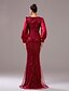 abordables ROJO-Vestido de Noche Sirena  Trompeta Con Corbata Negra Vestido Elegante Invitada de Boda Largo hasta el Suelo Manga Larga Cuello Redondo Con Lentejuelas y Pliegues