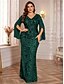 economico VERDE-Abiti Plus Size Sirena  Tromba Elegante Abito Curvilineo Formale Matrimonio Lunghezza Piena a Manica Lunga con Scollatura a V in Paillettes con Paillettes