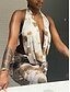 cheap Floral Dress-Women&#039;s Dress Set Sheath Dress Halter Dress Beach Graphic Ruched Print Maxi Dress Sleeveless U Neck Vacation Date Red Brown Green Summer Regular Fit