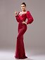 abordables ROJO-Vestido de Noche Sirena  Trompeta Con Corbata Negra Vestido Elegante Invitada de Boda Largo hasta el Suelo Manga Larga Cuello Redondo Con Lentejuelas y Pliegues